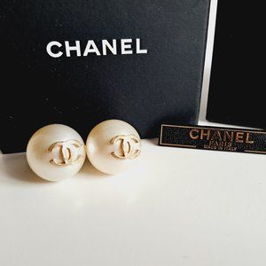 Chanel Faux Pearl CC Large Round Earrings